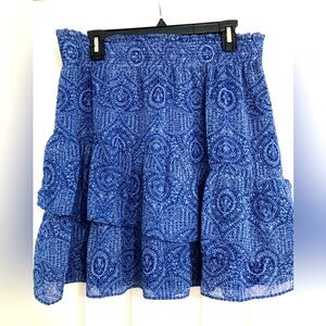 Loft tiered New blue white floral skirt elastic waist‎ women’s large mrsp $60